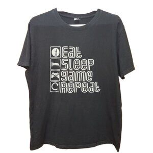 Vintage Tee Shirt Graphic Tee Gaming "Eat, Sleep, Game, Repeat" Black Large US L